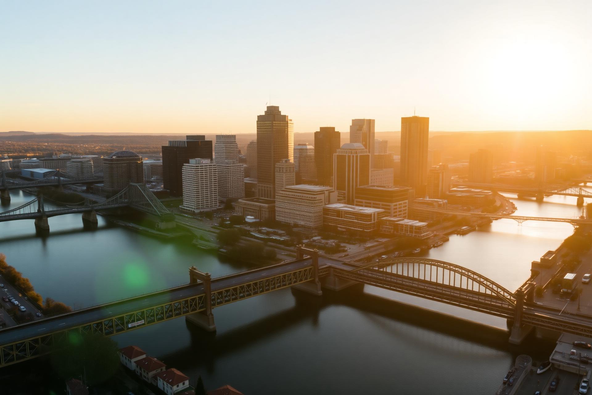 Pittsburgh skyline at golden hour